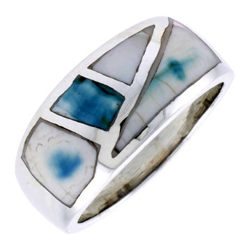 Picture of Sterling Silver Fancy Band, w/Blue-Green Mother of Pearl Inlay, 7/16" (11 mm) wide