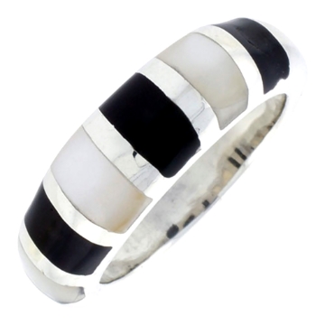 Picture of Sterling Silver Striped Band, w/Black & White Mother of Pearl Inlay, 5/16" (8 mm) wide