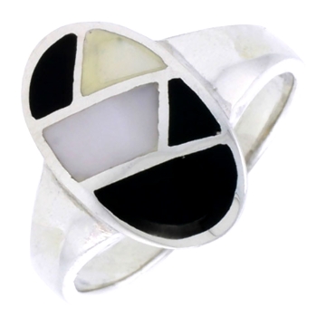 Picture of Sterling Silver Oval Shell Ring, w/Black & White Mother of Pearl Inlay, 11/16" (17 mm) wide