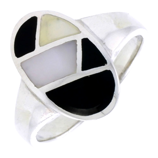 Picture of Sterling Silver Oval Shell Ring, w/Black & White Mother of Pearl Inlay, 11/16" (17 mm) wide