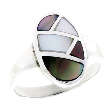 Picture of Sterling Silver Oval Shell Ring, w/Colorful Mother of Pearl Inlay, 11/16" (17 mm) wide