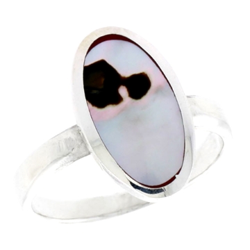 Picture of Sterling Silver Oval Shell Ring, w/Brown & White Mother of Pearl Inlay, 11/16" (17 mm) wide