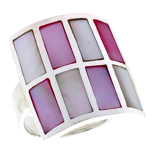 Picture of Sterling Silver Square-shaped Shell Ring, w/Pink & White Mother of Pearl Inlay, 15/16" (24 mm) wide