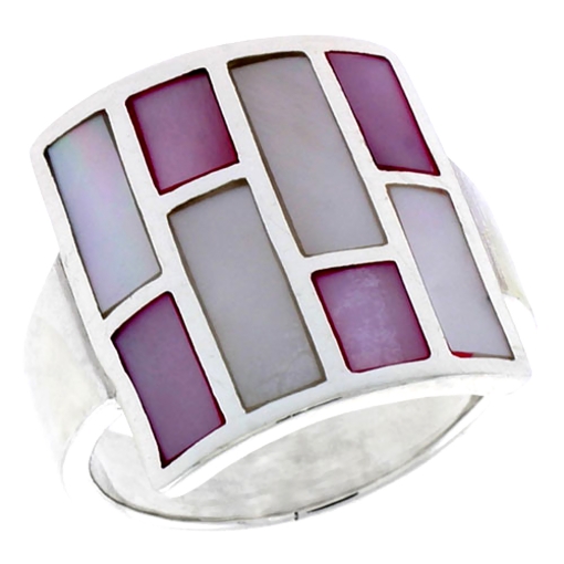 Picture of Sterling Silver Square-shaped Shell Ring, w/Pink & White Mother of Pearl Inlay, 7/8" (22 mm) wide