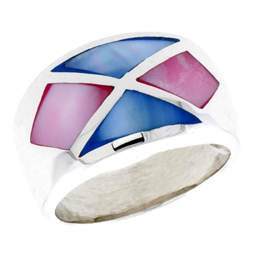 Picture of Sterling Silver Crisscross Design Dome Shell Ring, w/Pink & Blue Mother of Pearl Inlay, 9/16" (14 mm) wide