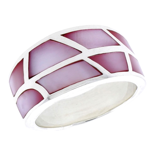 Picture of Sterling Silver Dome Shell Ring, w/Pink Mother of Pearl Inlay, 1/2" (12.5 mm) wide