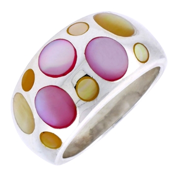 Picture of Sterling Silver Bubble Design Dome Shell Ring, w/Colorful Mother of Pearl Inlay, 1/2" (13 mm) wide