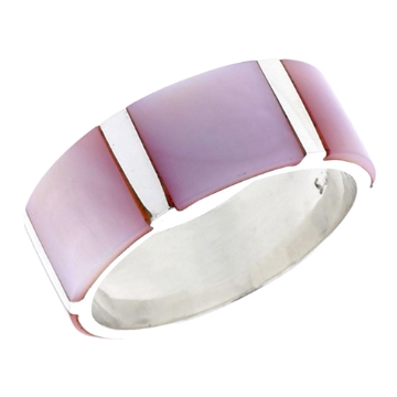 Picture of Sterling Silver Flat Band, w/Pink Mother of Pearl Inlay, 3/8" (10 mm) wide
