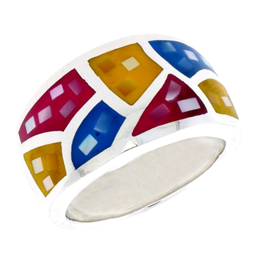 Picture of Sterling Silver Dome Band, w/Colorful Mother of Pearl Inlay, 1/2" (13 mm) wide