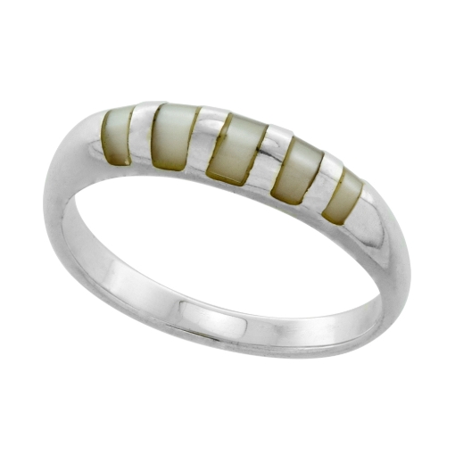Picture of Tiny 1/8 inch Sterling Silver Domed 5 Stone Inlay Mother of Pearl Ring for Women & Teens sizes 4-10.5