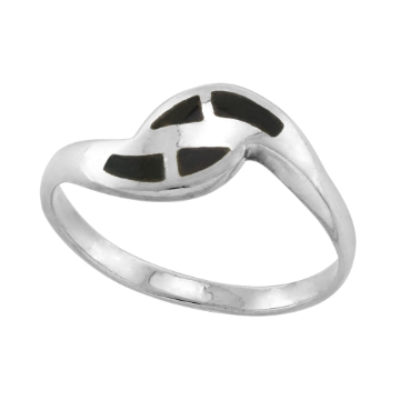 Picture of Dainty 1/4 inch Sterling Silver 4-Stone Inlay Bypass Jet Stone Ring for Women & Teens sizes 4-10