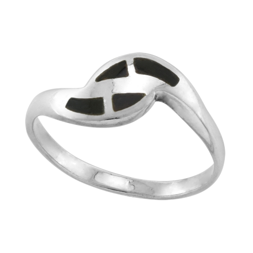 Picture of Dainty 1/4 inch Sterling Silver 4-Stone Inlay Bypass Jet Stone Ring for Women & Teens sizes 4-10