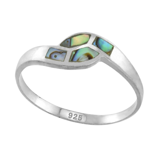 Picture of Dainty 1/4 inch Sterling Silver 4-Stone Inlay Bypass Abalone Shell Ring for Women & Teens sizes 3.5-10.5