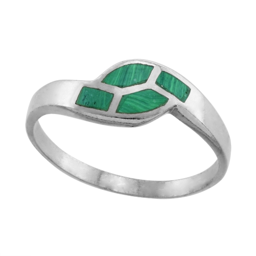 Picture of Dainty 1/4 inch Sterling Silver 4-Stone Inlay Bypass Malachite Ring for Women & Teens sizes 3.5-10.5