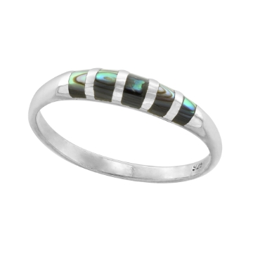 Picture of Tiny 1/8 inch Sterling Silver Domed 5 Stone Inlay Abalone Shell Ring for Women & Teens sizes 4-10.5