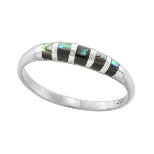 Picture of Tiny 1/8 inch Sterling Silver Domed 5 Stone Inlay Abalone Shell Ring for Women & Teens sizes 4-10.5