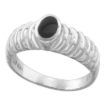 Picture of Dainty Sterling Silver Inlaid Oval Jet Stone Scalloped Ring for Women and Teens 1/4 inch (7mm) wide sizes 3-9