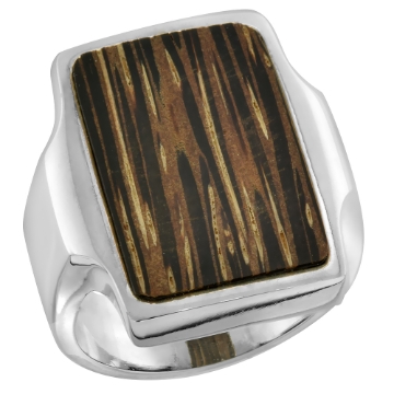Picture of Sterling Silver Rectangular Tiger Wood Ring for Women 7/8 inch wide sizes 6-10