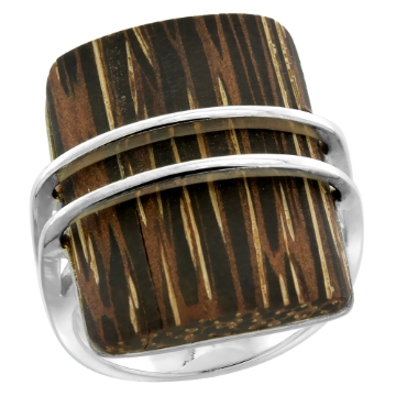 Picture of Sterling Silver Rectangular Tigerwood Ring for Women 15/16 inch wide sizes 6-10