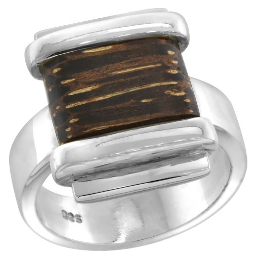 Picture of Sterling Silver Square shaped Tigerwood Ring for Women 5/8 inch wide sizes 6-10