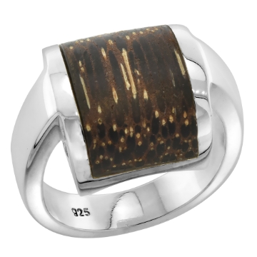 Picture of Sterling Silver Square shaped Tigerwood Ring for Women 5/8 inch wide sizes 6-10