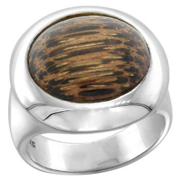 Picture of Sterling Silver Round shaped Tigerwood Ring for Women 13/16 inch wide sizes 6-10