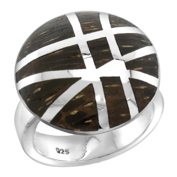 Picture of Sterling Silver Gashed Round Tigerwood Ring for Women 13/16 inch wide sizes 6-10