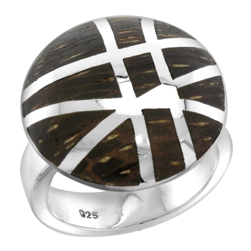 Picture of Sterling Silver Gashed Round Tigerwood Ring for Women 13/16 inch wide sizes 6-10