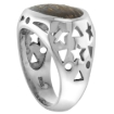 Picture of Sterling Silver Oval shaped Tigerwood Ring Ancient Wood Inlay & Teeny Star Cut Outs 9/16 inch wide sizes 6-10