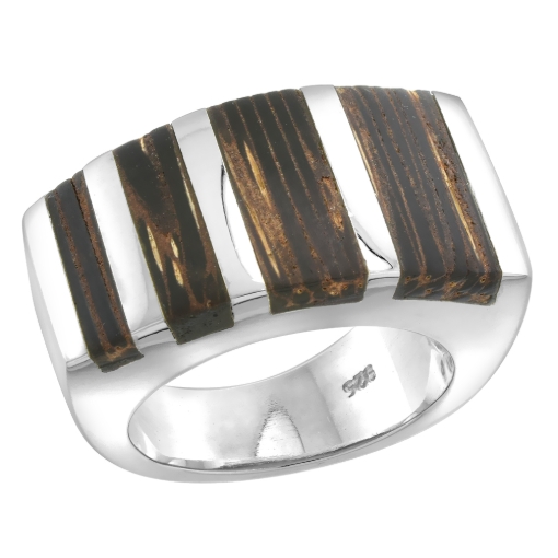 Picture of Sterling Silver Striped Rectangular Tigerwood Ring for Women 9/16 inch wide sizes 6-10
