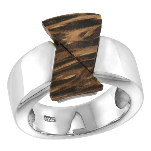 Picture of Sterling Silver Double Triangle Tigerwood Ring for Women 5/8 inch wide sizes 6-10