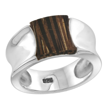 Picture of Sterling Silver Concave Tigerwood Ring for Women 3/8 inch wide sizes 6-10