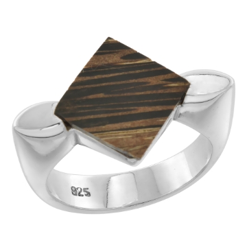 Picture of Sterling Silver Diamond shaped Tigerwood Ring for Women 9/16 inch wide sizes 6-10
