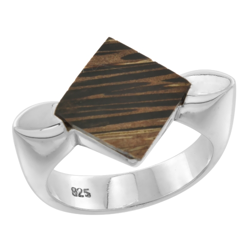 Picture of Sterling Silver Diamond shaped Tigerwood Ring for Women 9/16 inch wide sizes 6-10