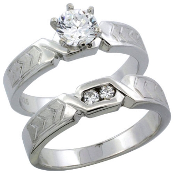 Picture of Sterling Silver Cubic Zirconia Ladies� Engagement Ring Set 2-Piece Chevron Pattern Channel Set, 3/16 inch wide