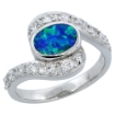 Picture of Sterling Silver Synthetic Opal Oval Bypass Eye Ring for Women CZ Accent 9/16 inch