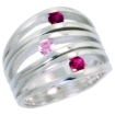 Picture of Sterling Silver Pink and Red CZ 3 Stone Open Bars Right Hand Band Ring for Women 3/4 inch sizes 6 - 10