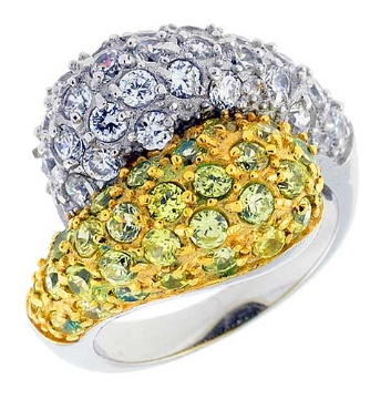 Picture of Sterling Silver & Rhodium Plated Freeform Ring, w/ 2mm High Quality White & Citrine CZ's, 11/16" (17 mm) wide