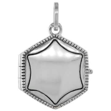 Picture of Very Small 5/8 inch Sterling silver Beaded Border Hexagon Locket Necklace for Women Flawless Polished Finish Available with or without Chain
