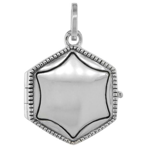 Picture of Very Small 5/8 inch Sterling silver Beaded Border Hexagon Locket Necklace for Women Flawless Polished Finish Available with or without Chain