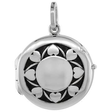 Picture of Small 3/4 inch Sterling silver Heart Pattern Round Locket Necklace for Women Flawless Polished Finish Available with or without Chain
