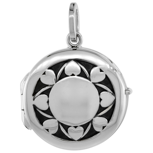 Picture of Small 3/4 inch Sterling silver Heart Pattern Round Locket Necklace for Women Flawless Polished Finish Available with or without Chain