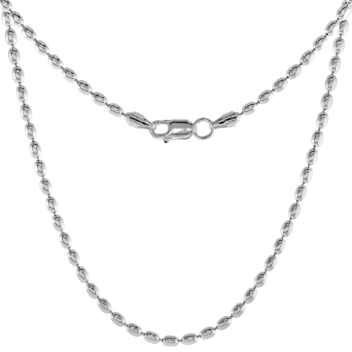 Picture of Sterling Silver Oval Pallini Bead Ball Chain Necklaces & Bracelets 2.5mm Nickel Free Italy 7-30 inch