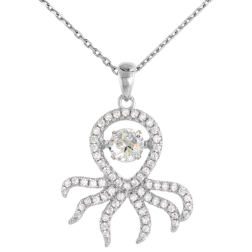 Picture of Sterling silver Dancing CZ Octopus Necklace Micro Pave 16 - 20 inch Boston Chain