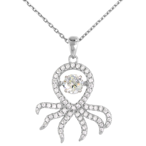 Picture of Sterling silver Dancing CZ Octopus Necklace Micro Pave 16 - 20 inch Boston Chain