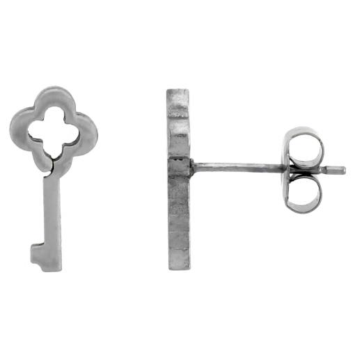 Picture of Small Stainless Steel Antique Key Stud Earrings 1-10 Pack 1/2 inch