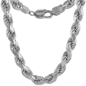 Picture of Very Thick Sterling Silver 8mm Diamond-cut Rope Chain Necklaces and Bracelets for Men Handmade Nickel Free Italy 8-30 inch