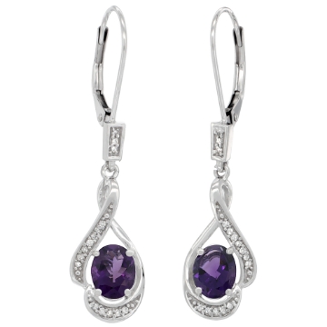 Picture of 14K Gold Diamond Natural Gemstone Leverback Earrings Oval 7x5 mm 1 7/16 inch long