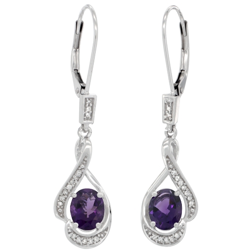 Picture of 14K Gold Diamond Natural Gemstone Leverback Earrings Oval 7x5 mm 1 7/16 inch long