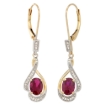Picture of 14K Gold Diamond Natural Gemstone Leverback Earrings Oval 7x5 mm 1 7/16 inch long